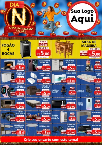 Modelo de Encarte para Encarte A4 Vertical com o tema Dia N - O Dia Mais Barato Do Mês para Móveis e Eletro