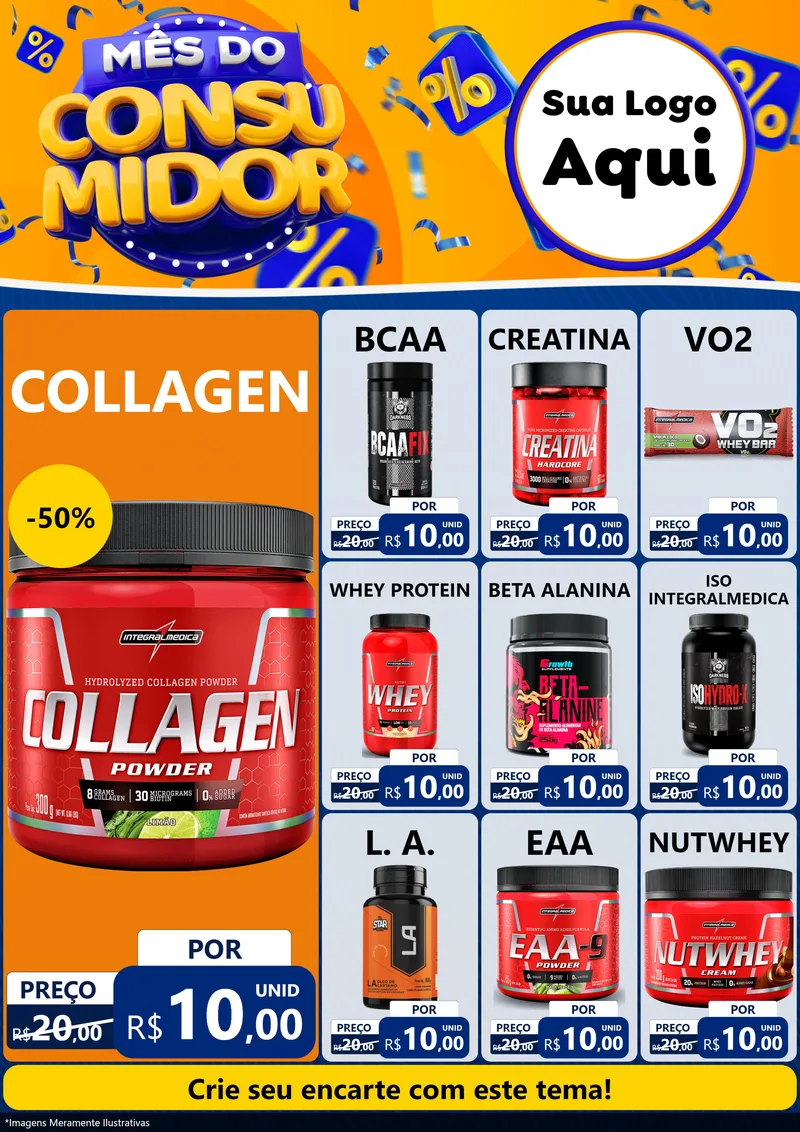 Modelo de Encarte para Encarte A4 Vertical com o tema Mês do Consumidor para Suplementos alimentares