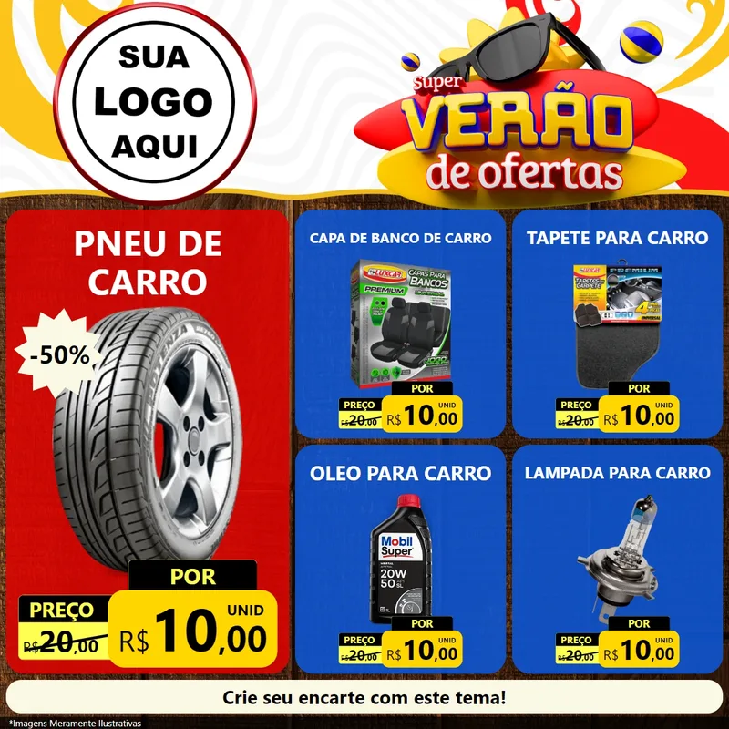 Modelo de Rede Social para Feed Facebook com o tema Super Verão de Ofertas para Auto peças