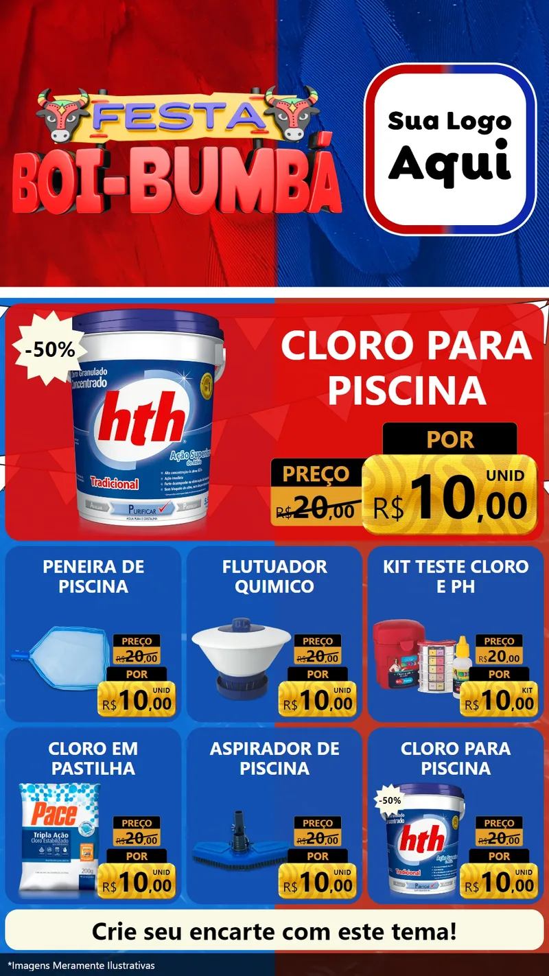 Modelo de Rede Social para Stories com o tema Festa Boi Bumbá para Produtos para Piscina