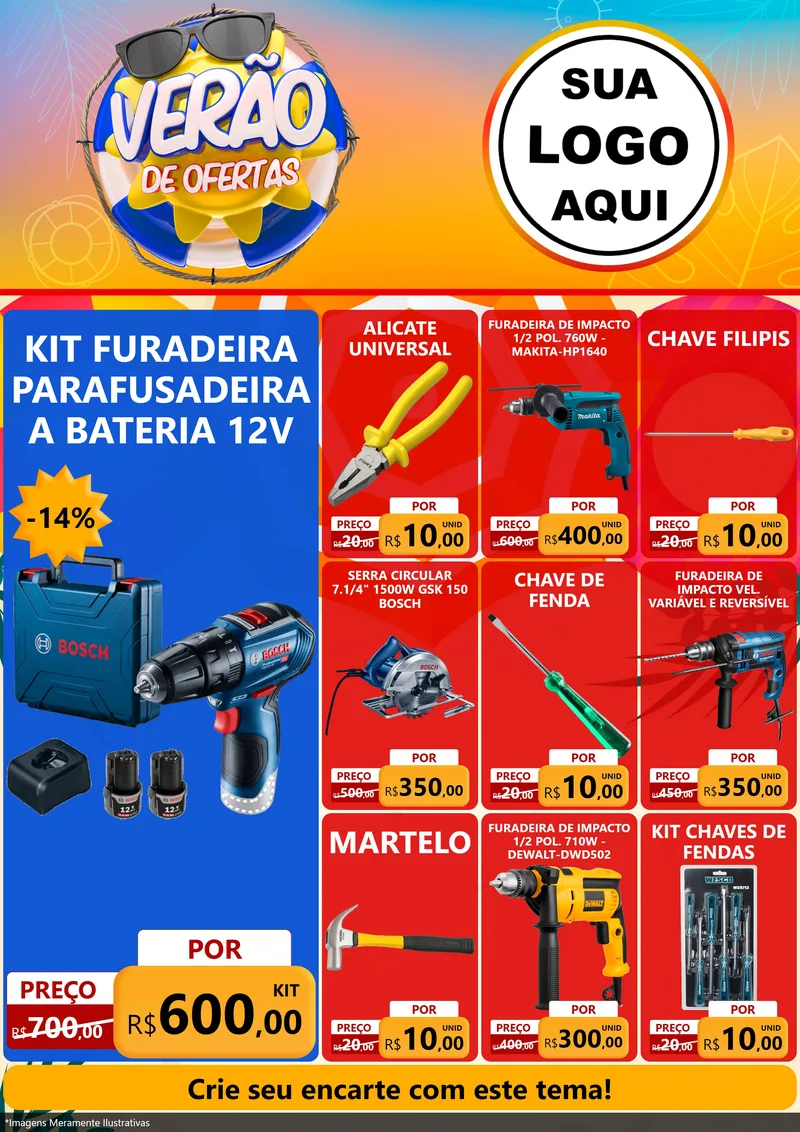 Modelo de Encarte para Encarte A4 Vertical com o tema Verão de Ofertas para Maquinas e Ferramentas