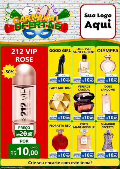 Modelo de Encarte para Encarte A4 Vertical com o tema Carnaval de Ofertas para Perfumes