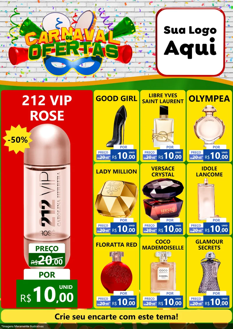 Modelo de Encarte para Encarte A4 Vertical com o tema Carnaval de Ofertas para Perfumes