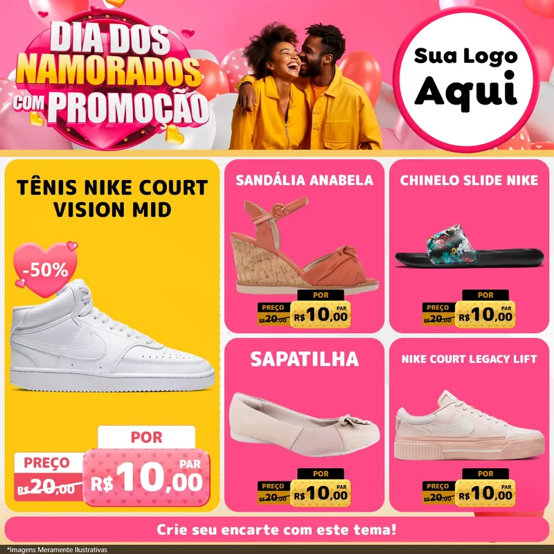 Modelo de Rede Social para Feed Facebook com o tema Dia dos Namorados com Promoção para Calçados