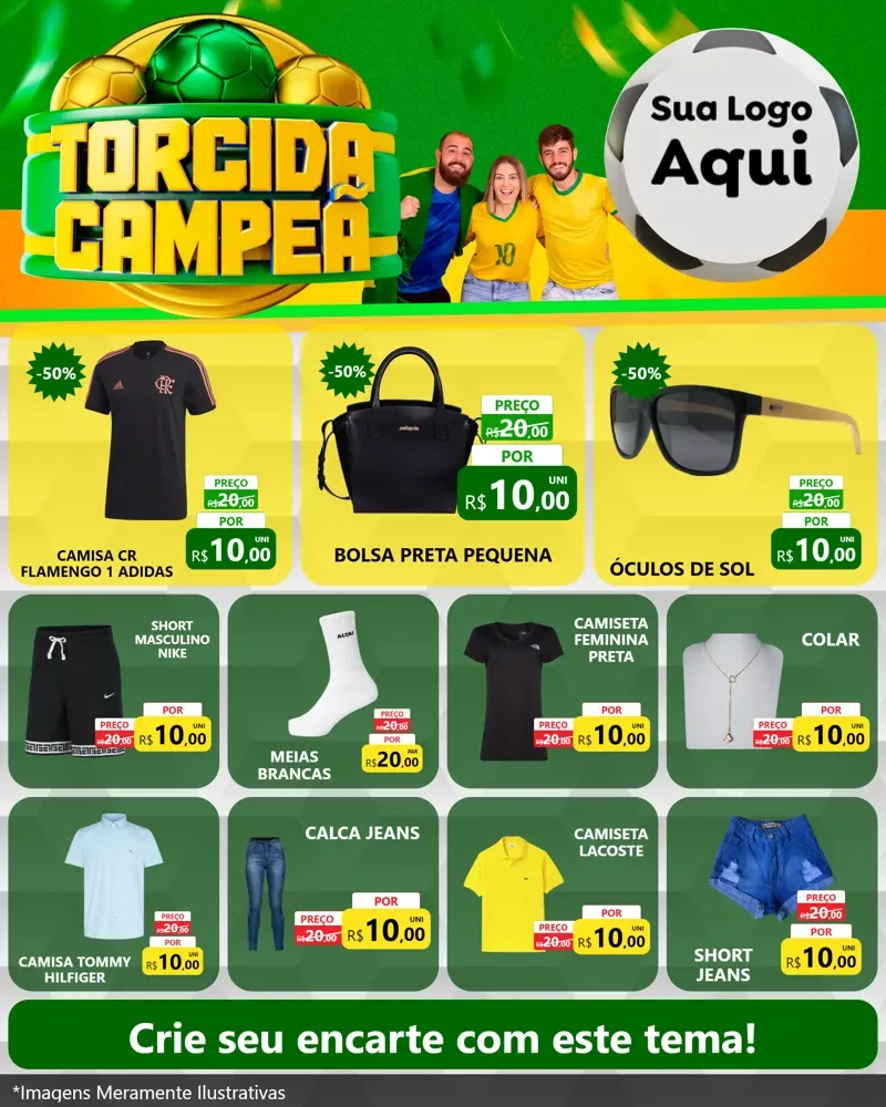 Modelo de Rede Social para Feed Instagram com o tema Torcida Campeã - Copa para Roupas e acessórios