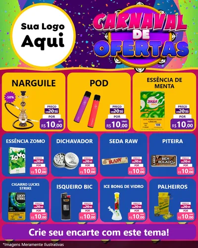 Modelo de Rede Social para Feed Instagram com o tema Carnaval de Ofertas para Tabacaria