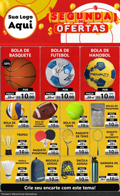 Modelo de Encarte para Encarte Grande com o tema Segunda de Ofertas para Artigos Esportivos