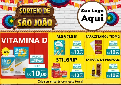 Modelo de Encarte para Encarte A4 Horizontal com o tema Sorteio de São João para Farmácia