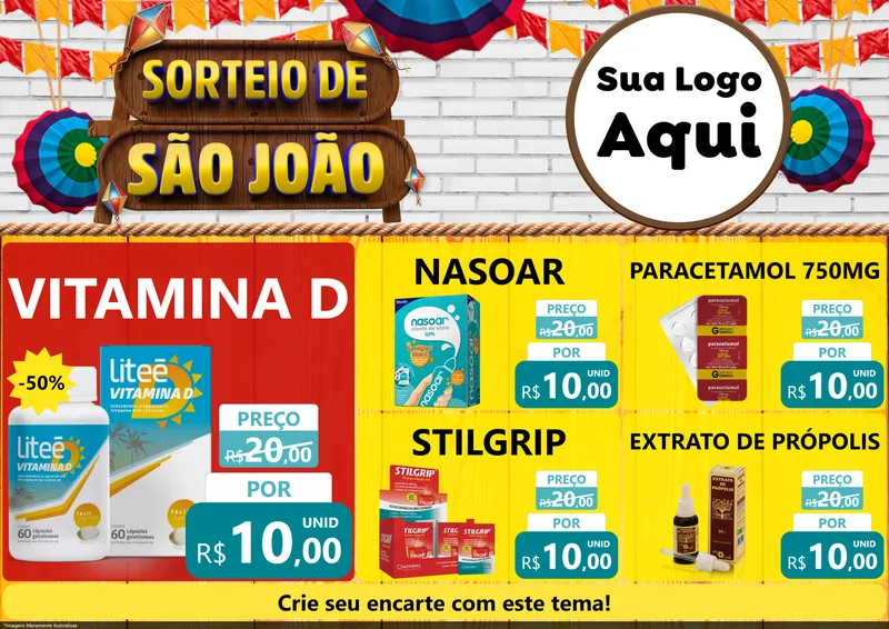 Modelo de Encarte para Encarte A4 Horizontal com o tema Sorteio de São João para Farmácia