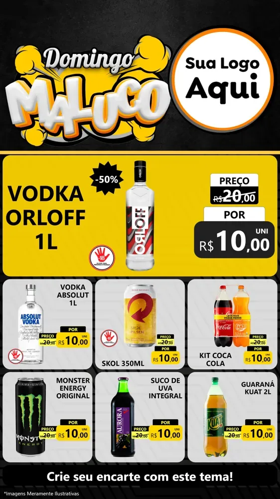 Modelo de Rede Social para Stories com o tema Domingo Maluco para Distribuidora de bebidas