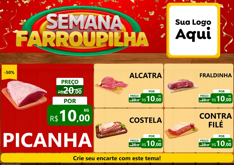 Modelo de Encarte para Encarte A4 Horizontal com o tema Semana Farroupilha para Açougue