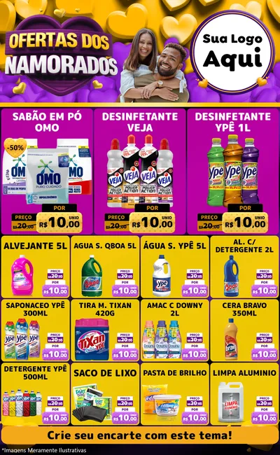Modelo de Encarte para Encarte Grande com o tema Oferta Dos Namorados para Produtos de Limpeza