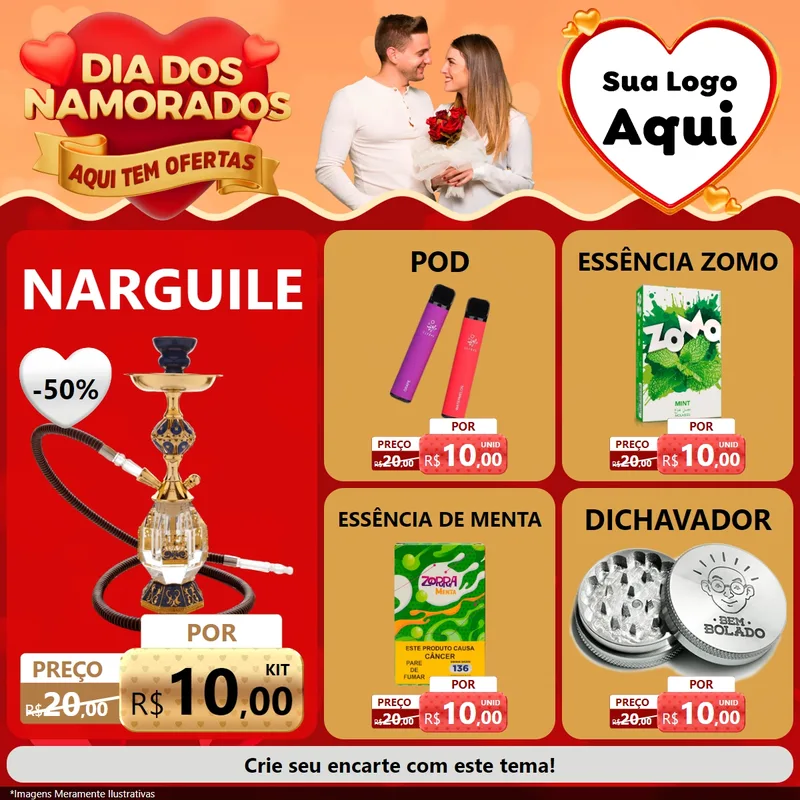 Modelo de Rede Social para Feed Facebook com o tema Dia dos Namorados - Aqui Tem Ofertas para Tabacaria