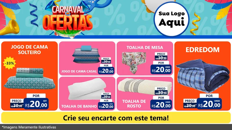 Modelo de TV para TV Horizontal com o tema Carnaval de Ofertas para Cama, Mesa e Banho