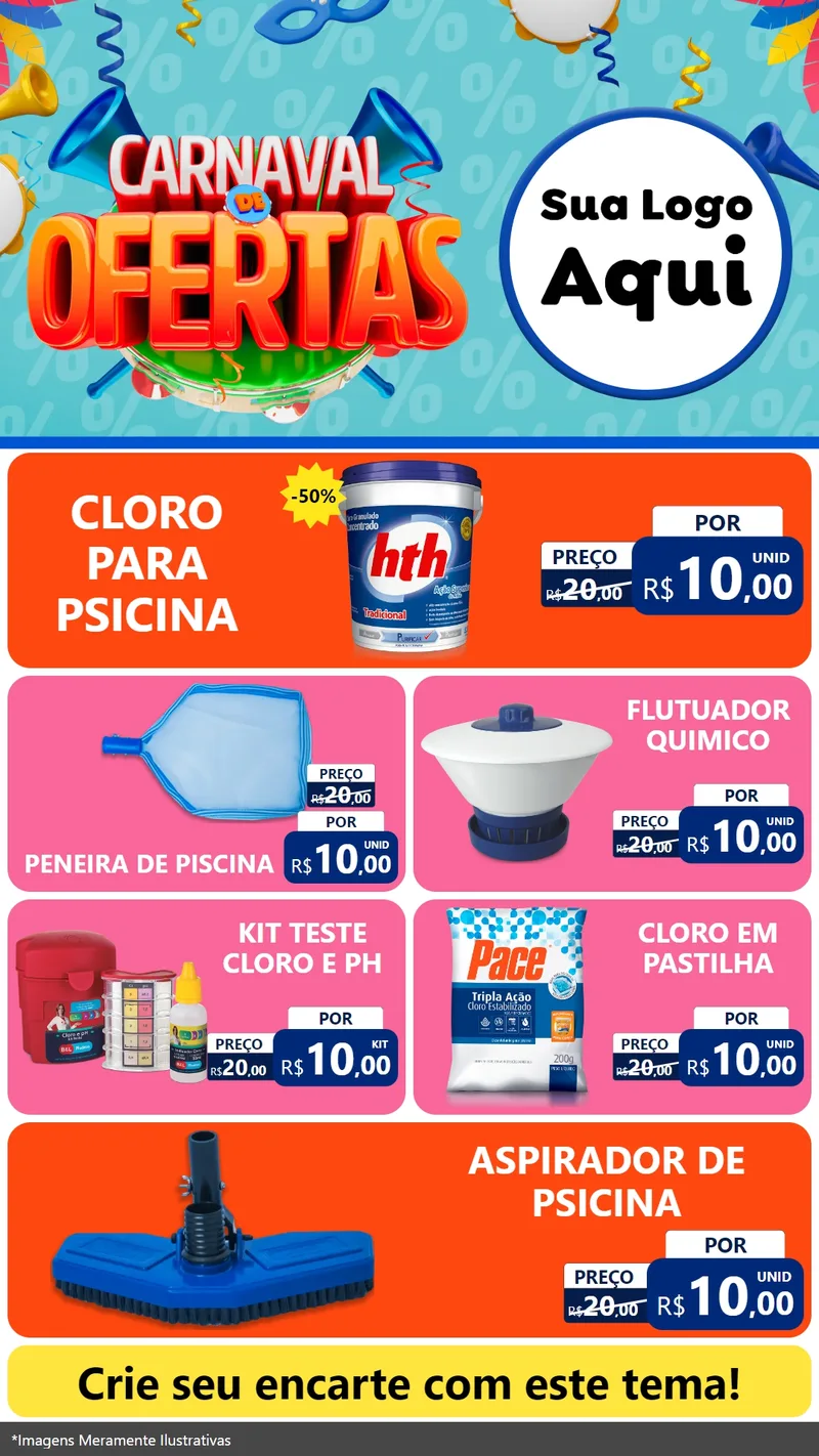 Modelo de TV para TV Vertical com o tema Carnaval de Ofertas para Produtos para Piscina