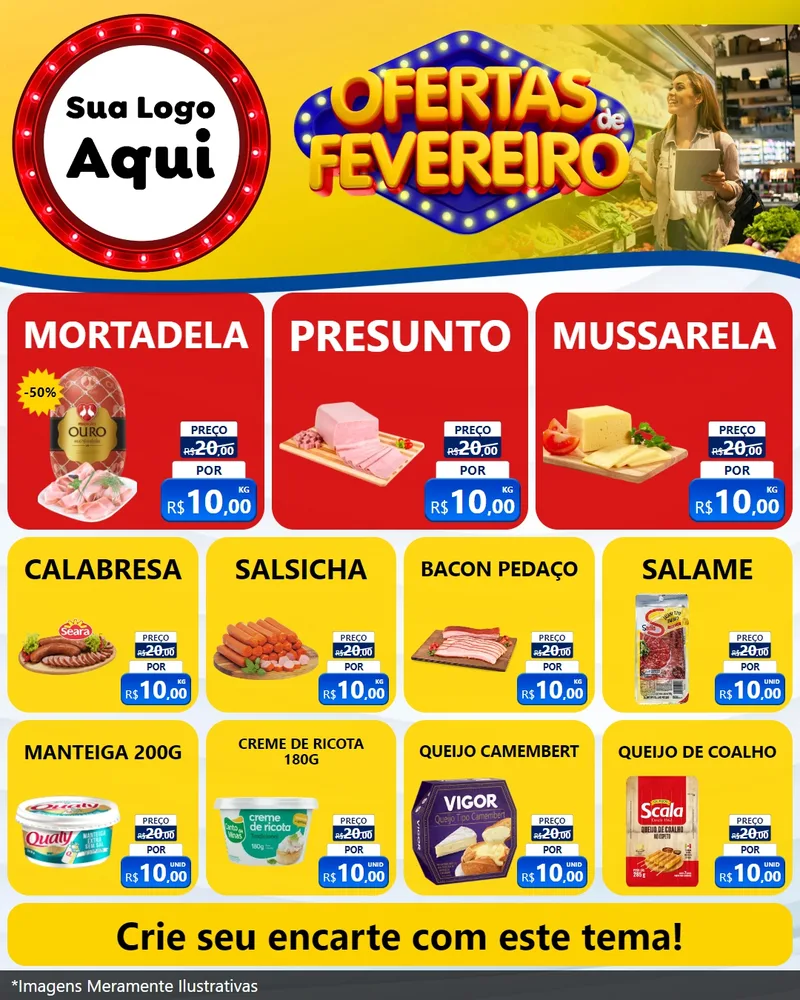 Modelo de Rede Social para Feed Instagram com o tema Ofertas de Fevereiro para Frios e Laticínios