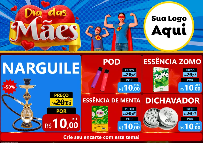 Modelo de Encarte para Encarte A4 Horizontal com o tema Dia das Mães para Tabacaria
