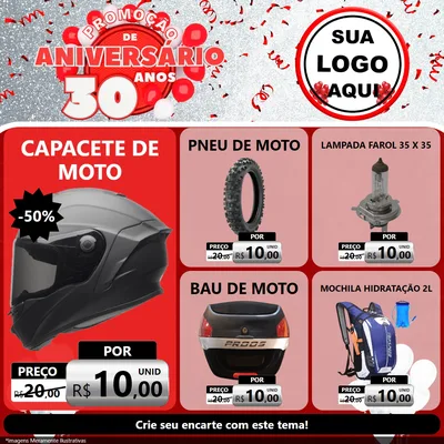 Modelo de Rede Social para Feed Facebook com o tema Promoção de Aniversário - 30 Anos para Moto peças