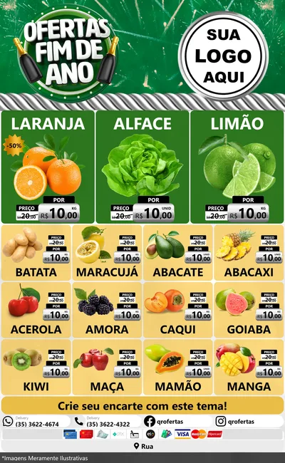 Modelo de Encarte para Encarte Grande com o tema Ofertas Fim de Ano para Hortifrúti