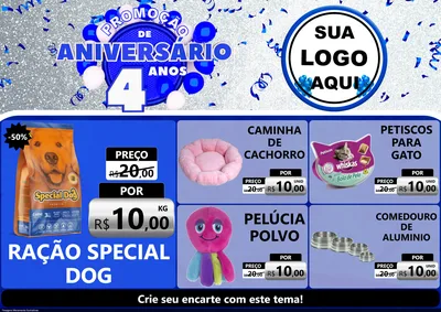 Modelo de Encarte para Encarte A4 Horizontal com o tema Promoção de Aniversário - 4 Anos para Pet Shop