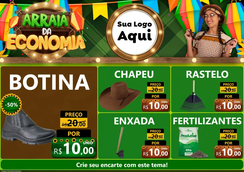Modelo de Encarte para Encarte A4 Horizontal com o tema Arraiá de Economia para Agropecuária