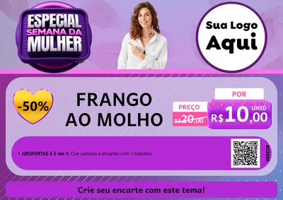 Modelo de Cartaz para Cartaz A4 Horizontal com o tema Especial Semana da Mulher para Restaurante