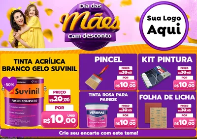 Modelo de Encarte para Encarte A4 Horizontal com o tema Dia das Mães com Desconto para Tintas e Ferramentas