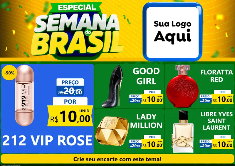Modelo de Encarte para Encarte A4 Horizontal com o tema Especial Semana do Brasil para Perfumes
