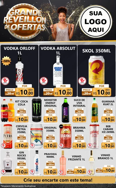 Modelo de Encarte para Encarte Grande com o tema Grande Réveillon de Ofertas para Distribuidora de bebidas