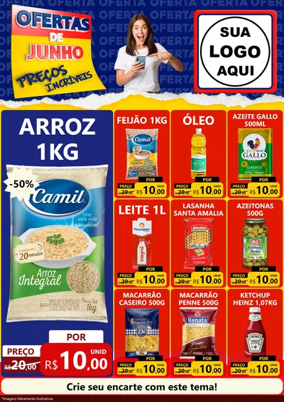 Modelo de Encarte para Encarte A4 Vertical com o tema Ofertas de Junho - Preços Incríveis para Supermercado