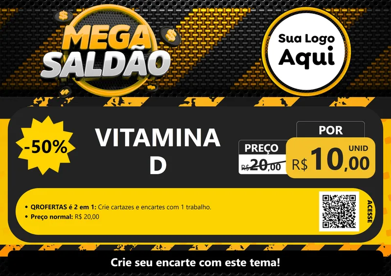 Modelo de Cartaz para Cartaz A4 Horizontal com o tema Mega Saldão para Farmácia