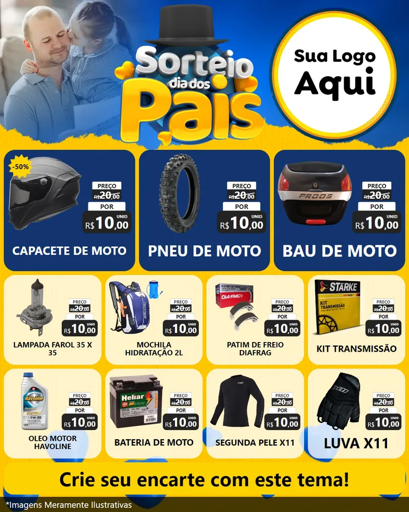 Modelo de Rede Social para Feed Instagram com o tema Sorteio Dia Dos Pais para Moto peças