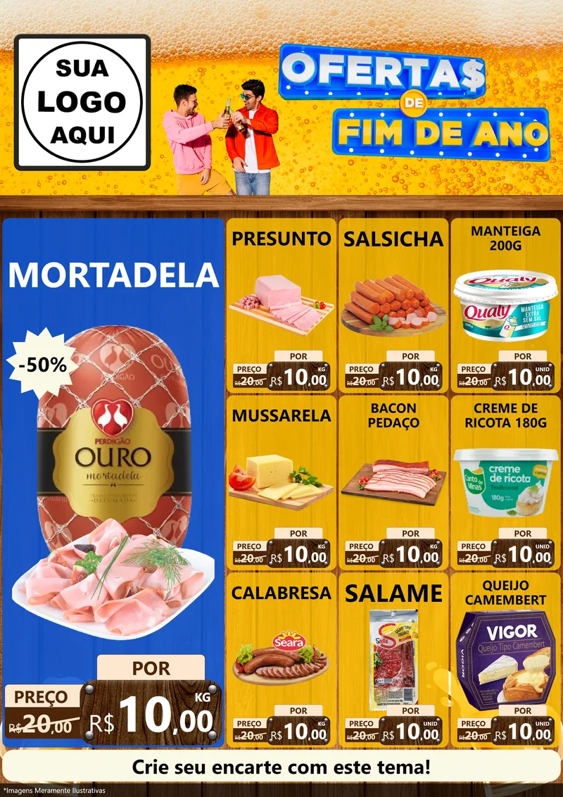 Modelo de Encarte para Encarte A4 Vertical com o tema Ofertas de Fim de Ano para Frios e Laticínios