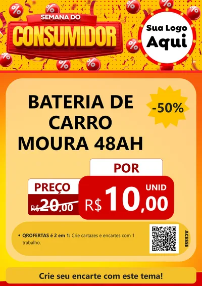 Modelo de Cartaz para Cartaz A4 Vertical com o tema Semana do Consumidor para Baterias Elétricas