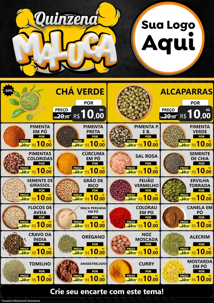 Modelo de Encarte para Encarte A4 Vertical com o tema Quinzena Maluca para Produtos Naturais