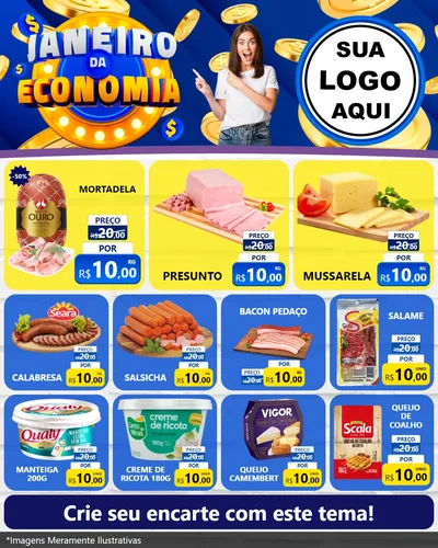 Modelo de Rede Social para Feed Instagram com o tema Janeiro da Economia para Frios e Laticínios