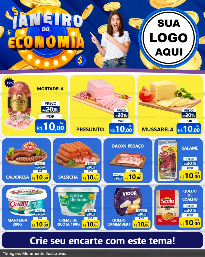 Modelo de Rede Social para Feed Instagram com o tema Janeiro da Economia para Frios e Laticínios