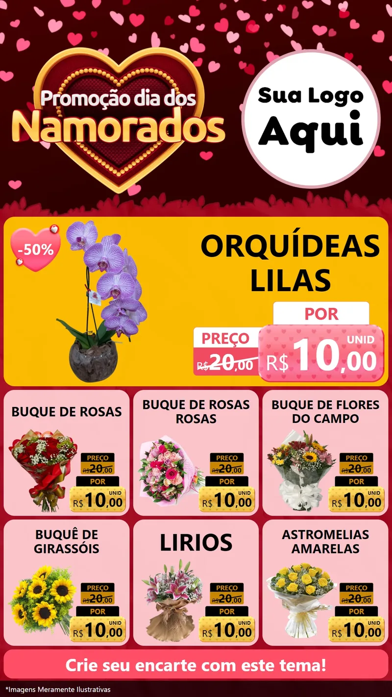 Modelo de Rede Social para Stories com o tema Promoção Dia Dos Namorados para Floricultura e jardim