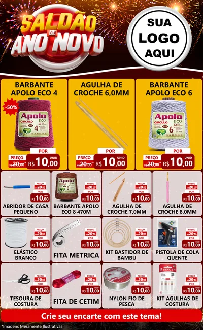 Modelo de Encarte para Encarte Grande com o tema Saldão de Ano Novo para Armarinho e Aviamentos