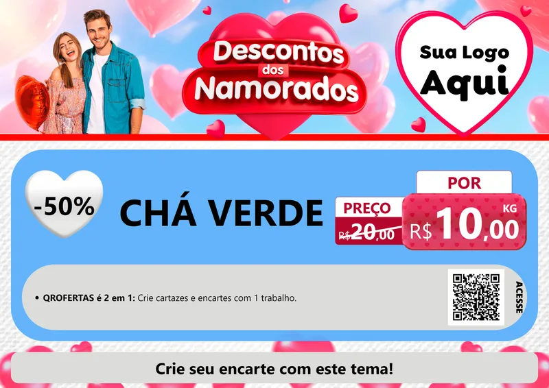 Modelo de Cartaz para Cartaz A4 Horizontal com o tema Descontos dos Namorados para Produtos Naturais