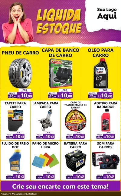 Modelo de Encarte para Encarte Grande com o tema Liquida estoque para Auto peças