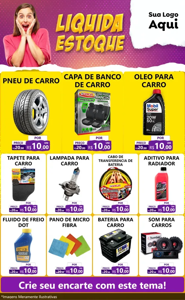 Modelo de Encarte para Encarte Grande com o tema Liquida estoque para Auto peças