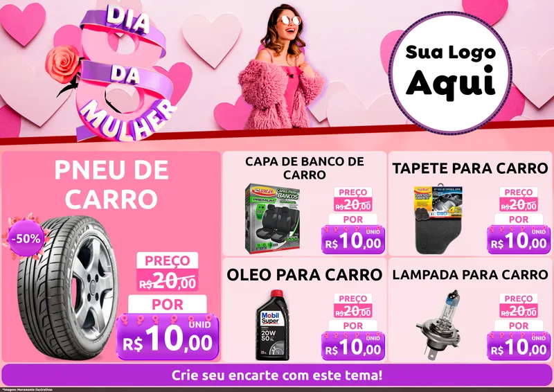 Modelo de Encarte para Encarte A4 Horizontal com o tema Dia da Mulher para Auto peças