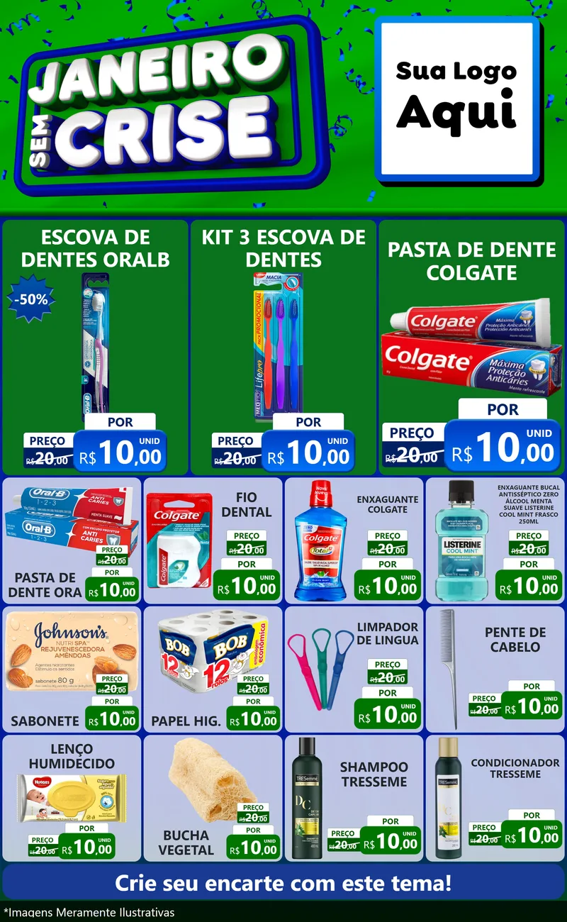 Modelo de Encarte para Encarte Grande com o tema Janeiro Sem Crise para Higiene Pessoal