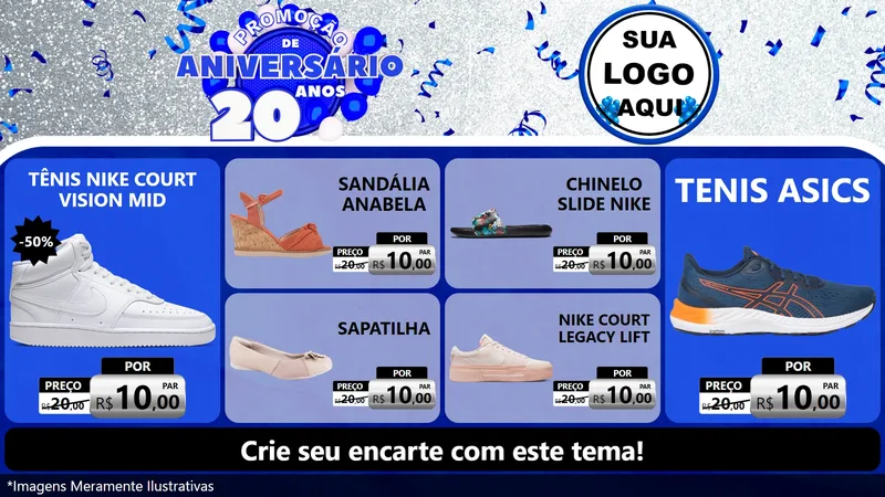 Modelo de TV para TV Horizontal com o tema Promoção de Aniversário - 20 Anos para Calçados
