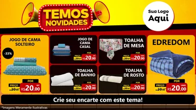 Modelo de TV para TV Horizontal com o tema Temos Novidades para Cama, Mesa e Banho