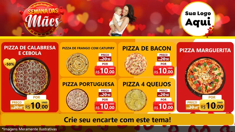 Modelo de TV para TV Horizontal com o tema Semana das Mães para Pizzaria