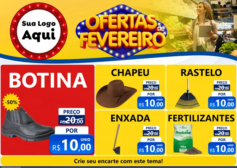 Modelo de Encarte para Encarte A4 Horizontal com o tema Ofertas de Fevereiro para Agropecuária