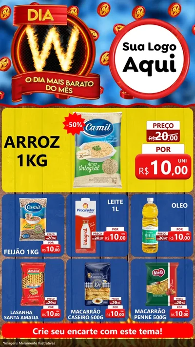 Modelo de Rede Social para Stories com o tema Dia W - O Dia Mais Barato Do Mês para Supermercado