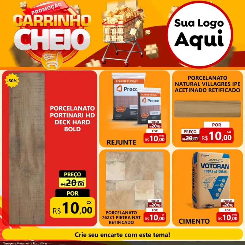 Modelo de Rede Social para Feed Facebook com o tema Promoção carrinho cheio para Pisos e revestimentos